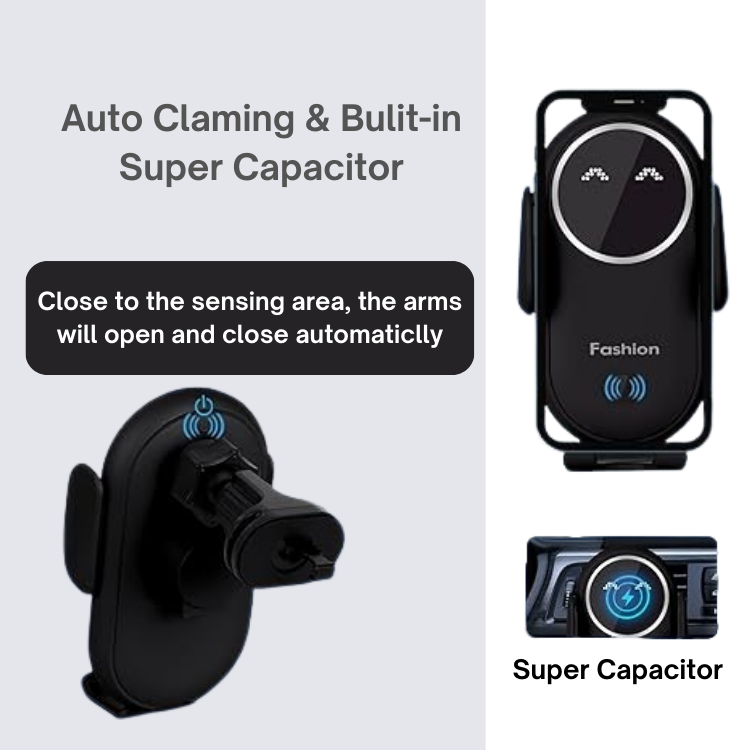 Auto-Clamping Wireless Car Charger Mount – Fast Charging Phone Holder for iPhone and Samsung Devices